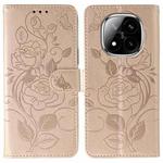 For Redmi Note 14 Pro+ 5G Rose Butterfly Embossed Leather Phone Case(Rose Gold)