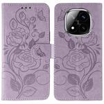 For Redmi Note 14 Pro+ 5G Rose Butterfly Embossed Leather Phone Case(Purple)