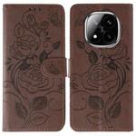 For Redmi Note 14 Pro+ 5G Rose Butterfly Embossed Leather Phone Case(Brown)