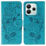 For Redmi Note 14 4G 163.25mm Global Rose Butterfly Embossed Leather Phone Case(Blue)