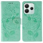 For Redmi Note 14 4G 163.25mm Global Rose Butterfly Embossed Leather Phone Case(Green)
