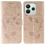 For Redmi Note 14 4G 163.25mm Global Rose Butterfly Embossed Leather Phone Case(Rose Gold)