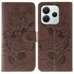 For Redmi Note 14 4G 163.25mm Global Rose Butterfly Embossed Leather Phone Case(Brown)