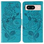 For Google Pixel 8 Rose Butterfly Embossed Leather Phone Case(Blue)