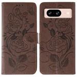 For Google Pixel 8 Rose Butterfly Embossed Leather Phone Case(Brown)