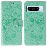 For Google Pixel 8 Pro Rose Butterfly Embossed Leather Phone Case(Green)