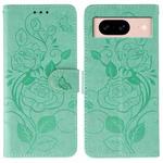 For Google Pixel 8a Rose Butterfly Embossed Leather Phone Case(Green)
