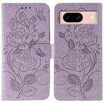 For Google Pixel 8a Rose Butterfly Embossed Leather Phone Case(Purple)
