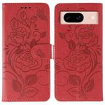 For Google Pixel 8a Rose Butterfly Embossed Leather Phone Case(Red)