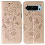 For Google Pixel 9 Pro Rose Butterfly Embossed Leather Phone Case(Rose Gold)