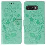 For Google Pixel 9a Rose Butterfly Embossed Leather Phone Case(Green)