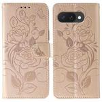 For Google Pixel 9a Rose Butterfly Embossed Leather Phone Case(Rose Gold)