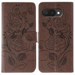 For Google Pixel 9a Rose Butterfly Embossed Leather Phone Case(Brown)