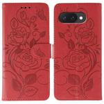 For Google Pixel 9a Rose Butterfly Embossed Leather Phone Case(Red)