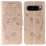 For Google Pixel 10 Pro XL Rose Butterfly Embossed Leather Phone Case(Rose Gold)
