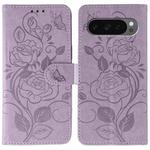 For Google Pixel 10 Pro XL Rose Butterfly Embossed Leather Phone Case(Purple)