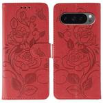 For Google Pixel 10 Pro XL Rose Butterfly Embossed Leather Phone Case(Red)