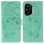 For Honor 400 Rose Butterfly Embossed Leather Phone Case(Green)