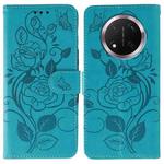 For Honor Magic7 Lite / X9c Rose Butterfly Embossed Leather Phone Case(Blue)