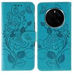 For Honor Magic7 Pro Rose Butterfly Embossed Leather Phone Case(Blue)