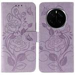 For Honor Magic7 Pro Rose Butterfly Embossed Leather Phone Case(Purple)