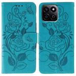 For Honor X7c / Play 60 Plus Rose Butterfly Embossed Leather Phone Case(Blue)