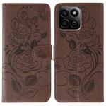 For Honor X7c / Play 60 Plus Rose Butterfly Embossed Leather Phone Case(Brown)