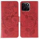 For Honor X7c / Play 60 Plus Rose Butterfly Embossed Leather Phone Case(Red)