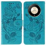 For Honor Magic6 Lite / X50 / X9b Rose Butterfly Embossed Leather Phone Case(Blue)