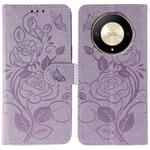 For Honor Magic6 Lite / X50 / X9b Rose Butterfly Embossed Leather Phone Case(Purple)