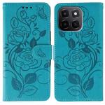 For Honor X6c 4G Rose Butterfly Embossed Leather Phone Case(Blue)