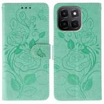 For Honor X6c 4G Rose Butterfly Embossed Leather Phone Case(Green)