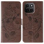 For Honor X6c 4G Rose Butterfly Embossed Leather Phone Case(Brown)