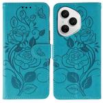 For Honor 400 Pro Global 160.8mm Rose Butterfly Embossed Leather Phone Case(Blue)