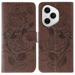 For Honor 400 Pro Global 160.8mm Rose Butterfly Embossed Leather Phone Case(Brown)