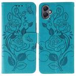 For Samsung Galaxy A05 Rose Butterfly Embossed Leather Phone Case(Blue)