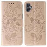 For Samsung Galaxy A05 Rose Butterfly Embossed Leather Phone Case(Rose Gold)