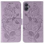For Samsung Galaxy A05 Rose Butterfly Embossed Leather Phone Case(Purple)