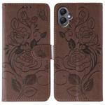 For Samsung Galaxy A05 Rose Butterfly Embossed Leather Phone Case(Brown)