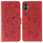 For Samsung Galaxy A05 Rose Butterfly Embossed Leather Phone Case(Red)