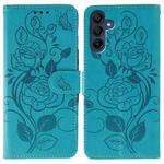 For Samsung Galaxy A16 4G / 5G Rose Butterfly Embossed Leather Phone Case(Blue)