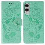 For Samsung Galaxy S25 Edge 5G Rose Butterfly Embossed Leather Phone Case(Green)