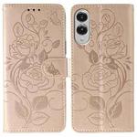 For Samsung Galaxy S25 Edge 5G Rose Butterfly Embossed Leather Phone Case(Rose Gold)