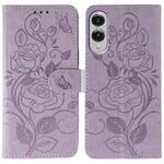 For Samsung Galaxy S25 Edge 5G Rose Butterfly Embossed Leather Phone Case(Purple)