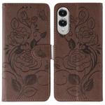 For Samsung Galaxy S25 Edge 5G Rose Butterfly Embossed Leather Phone Case(Brown)
