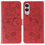 For Samsung Galaxy S25 Edge 5G Rose Butterfly Embossed Leather Phone Case(Red)