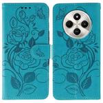 For Xiaomi Poco C75 4G / Poco M7 Rose Butterfly Embossed Leather Phone Case(Blue)