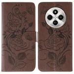 For Xiaomi Poco C75 4G / Poco M7 Rose Butterfly Embossed Leather Phone Case(Brown)