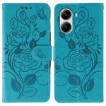 For Xiaomi Poco X7 Pro Rose Butterfly Embossed Leather Phone Case(Blue)