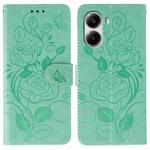 For Xiaomi Poco X7 Pro Rose Butterfly Embossed Leather Phone Case(Green)